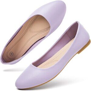 Women Light Purple PU Leather Closed Toe Slip on Comfortable Ballet Flats Shoes